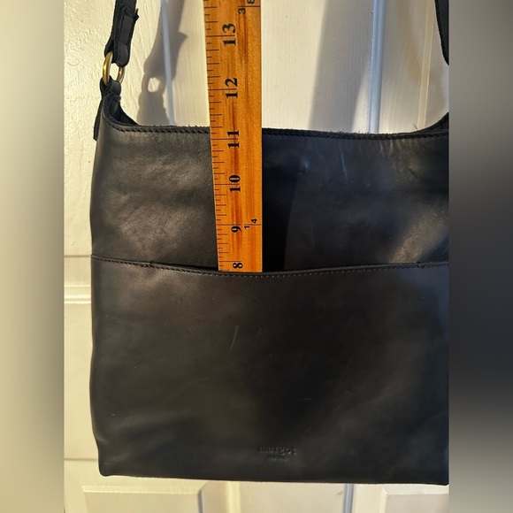 MARGOT Black Genuine Leather Chevron Hobo Bag Purse Adjustable Strap North/South - Picture 10 of 16